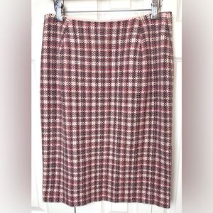 KULSON Italy Straight Pencil Skirt Gray Pink Off White Ivory Plaid Tweed Wool